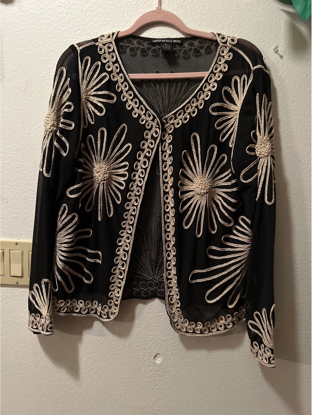 Lauren Michelle Dress Black Sheer Embroidered Floral Jacket XL